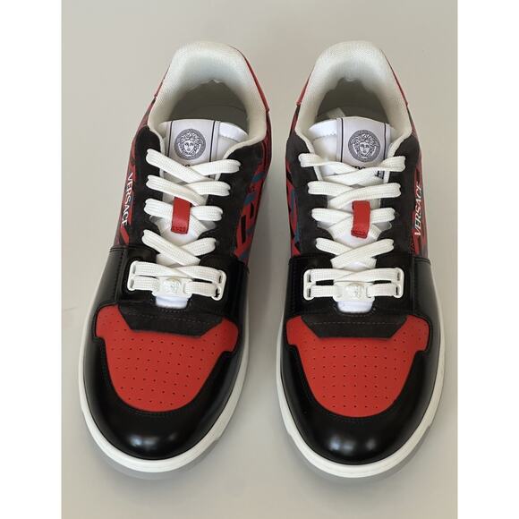 Versace Greca Men’s Leather Black/Orange Red Sneakers 10.5 US (43.5) 1013377 IT - Picture 6 of 15